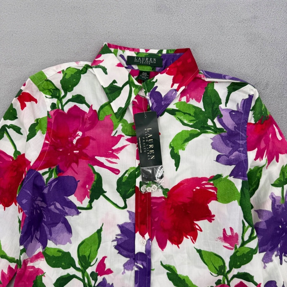 Lauren Ralph Lauren Petite Floral Cotton Button Down Shirt Womens Petite XS - Picture 3 of 12